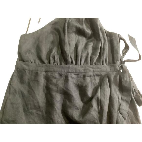 Anthropologie one shoulder linen wrap preppy dress size 16 black - Picture 8 of 11